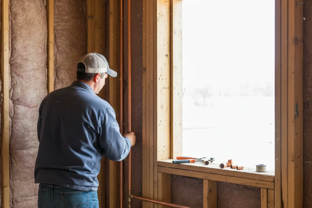 Licensed plumber running new copper supply lines in a Middlebury home