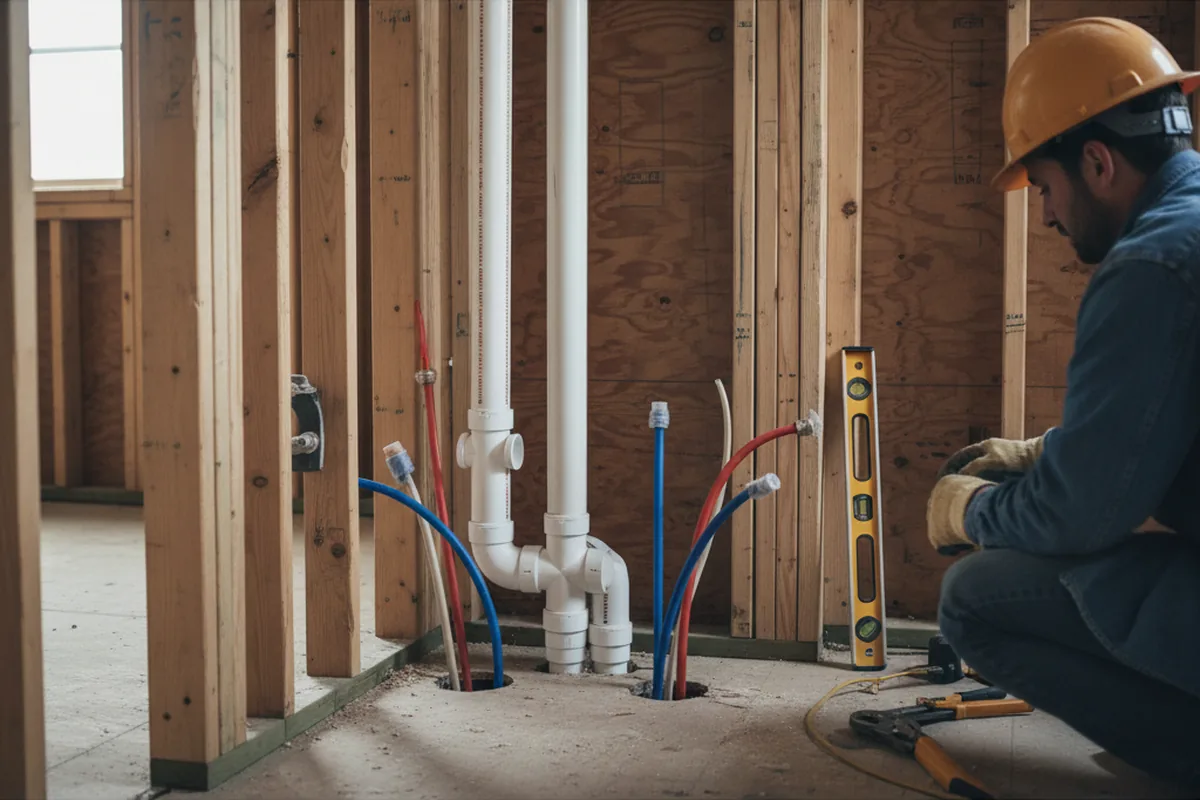 Drain and supply rough-in during Sump Pump Repair in Middlebury